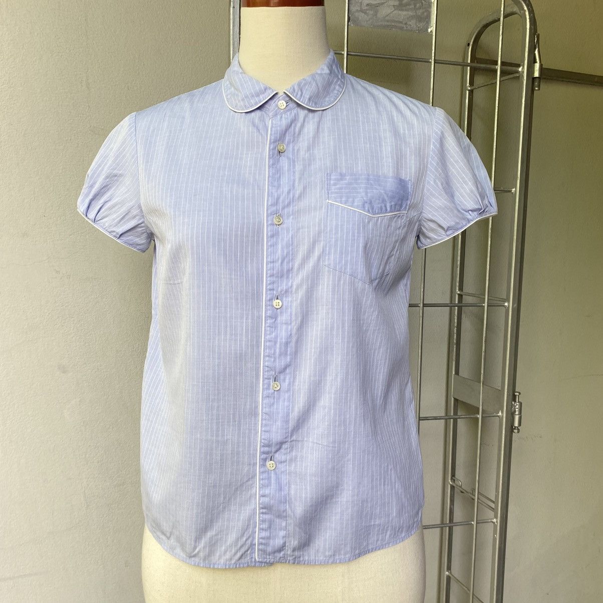 Zucca ZUCCA Blue Pinstripe Puff Blouse Size M / US 6-8 / IT 42-44 - 4 Thumbnail