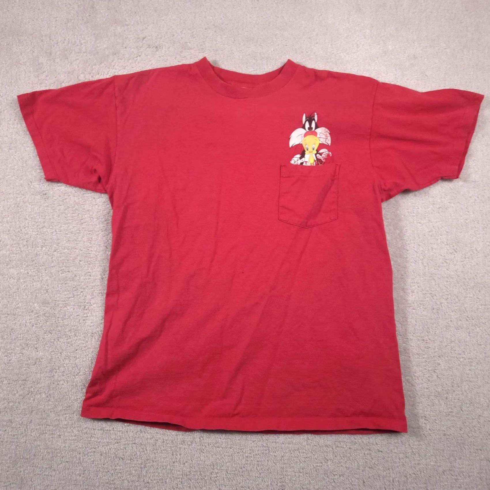Delta Delta Looney Tunes Shirt Mens XL Red Tweety Sylvester Pocket Graphic Tee USA Size US XL / EU 56 / 4 - 2 Thumbnail