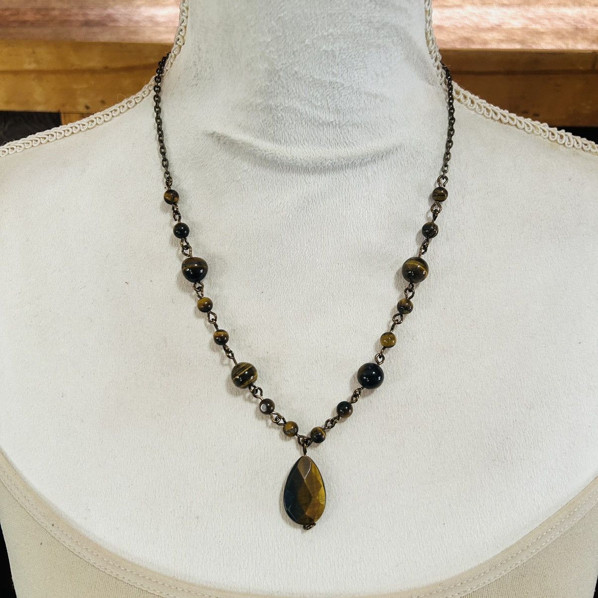 Handmade Handcrafted teardrop genuine stone tigers eye brass set Size ONE SIZE - 5 Thumbnail