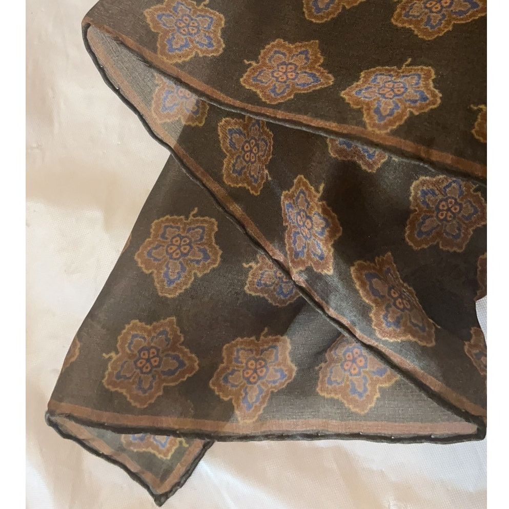 Robert Talbott ROBERT TALBOTT Fine Silk Scarf - Brown / Blu - Semi Sheer Size ONE SIZE - 3 Thumbnail