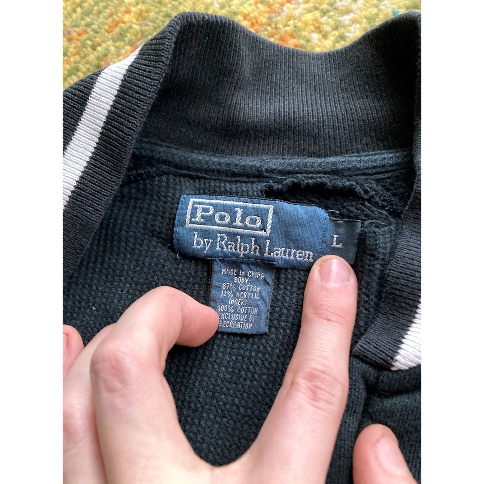 Polo Ralph Lauren VINTAGE Polo Ralph Lauren Bomber Jacket Mens L Black Full Zip Varsity Retro Torn Lining, Cuff Wear Size US L / EU 52-54 / 3 - 5 Thumbnail