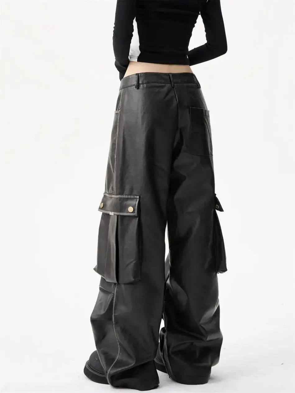 Japanese Brand × Vintage large pocket wide leg leather pants Size US 32 / EU 48 - 6 Thumbnail