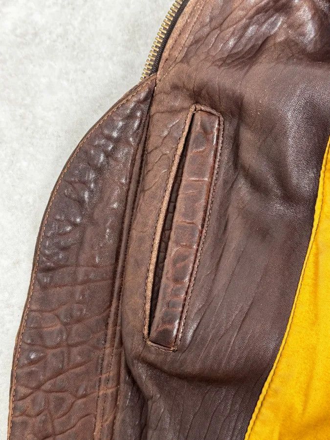Vintage 1990s Archive Brown Fur Collar Aviator Bomber Leather Jacket Size US M / EU 48-50 / 2 - 12 Thumbnail