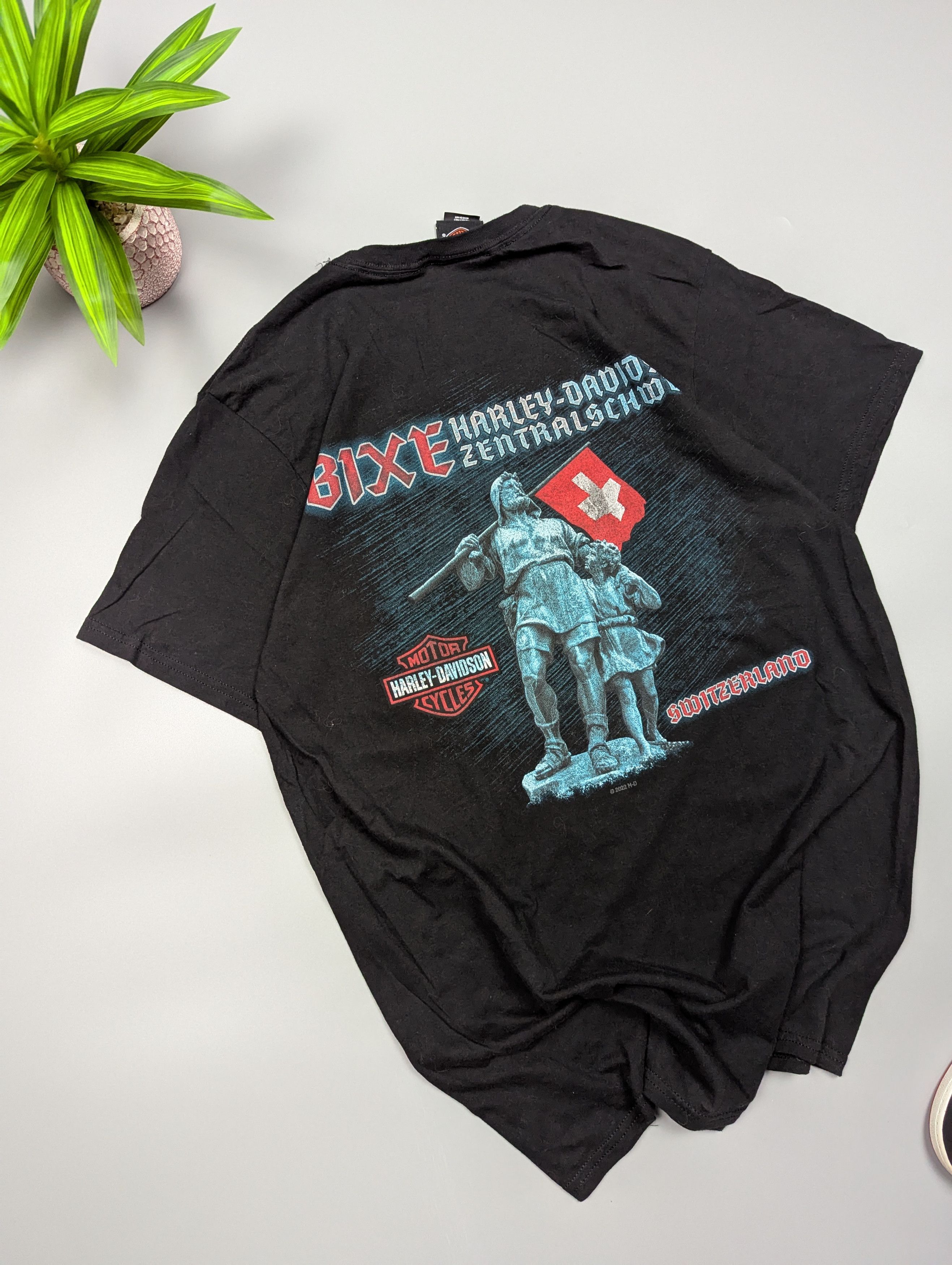 Harley Davidson Y2K Harley-Davidson Switzerland Statue Tee Men's L Black Size US L / EU 52-54 / 3 - 9 Thumbnail