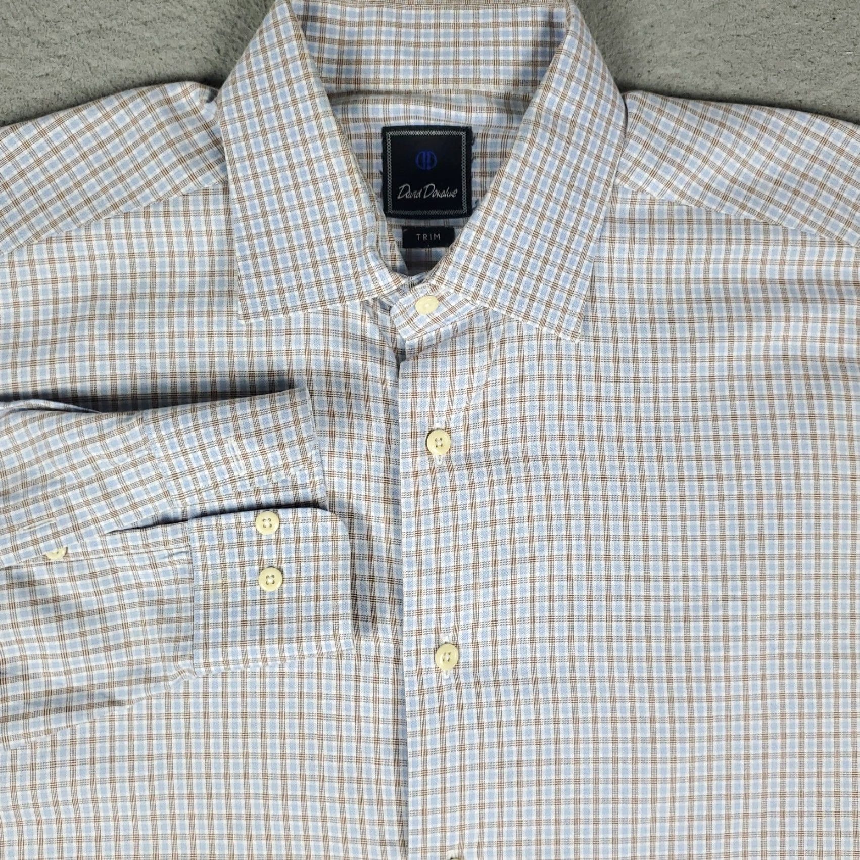 David Donahue David Donahue Shirt Mens 16.5 Brown Plaid Check Dress Button Up Long Sleeve Casual Workwear Vintage No Size 46R - 2 Thumbnail