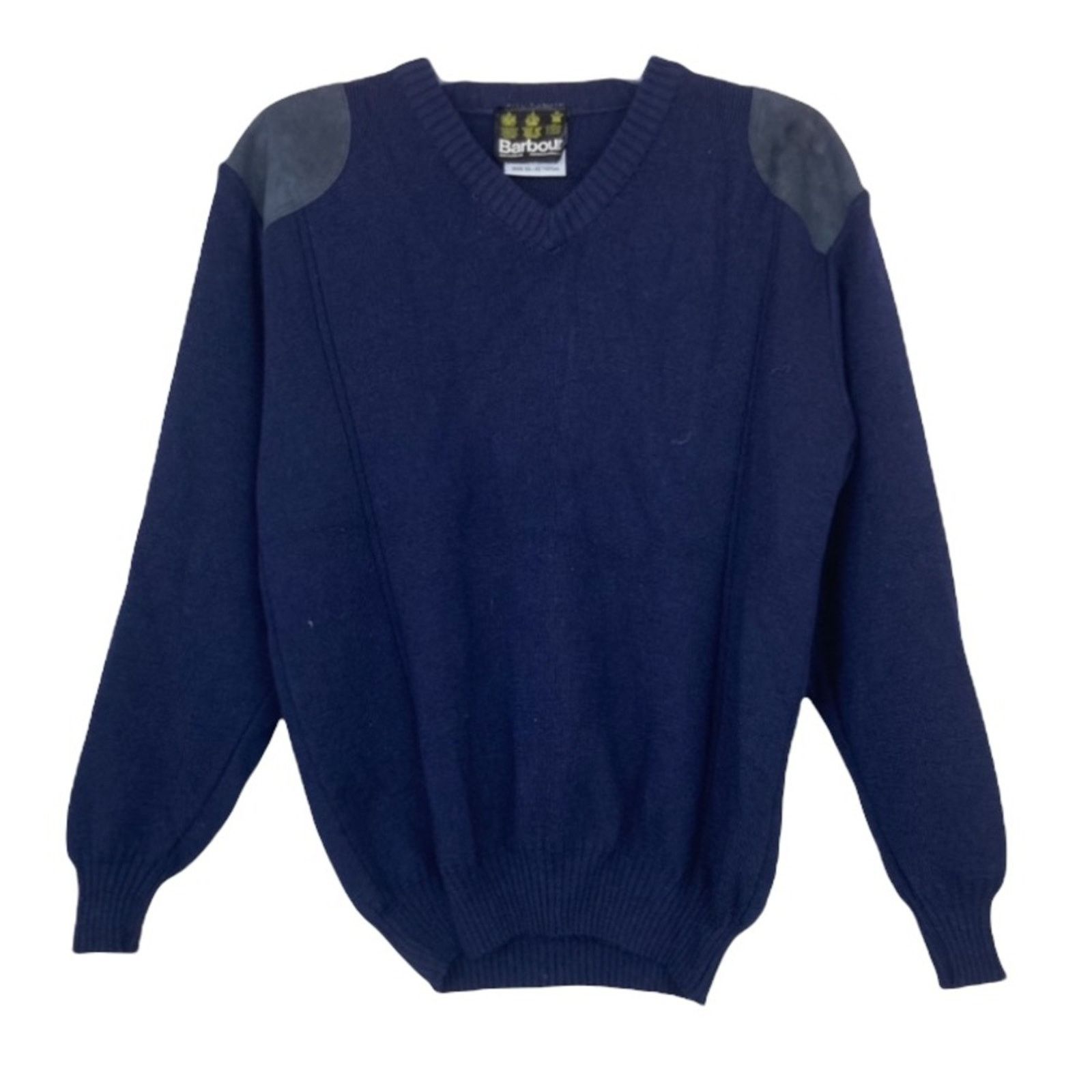 Barbour Barbour Navy Blue Wool Suede Leather Patch Sweater Sz M Size US M / EU 48-50 / 2 - 8 Thumbnail