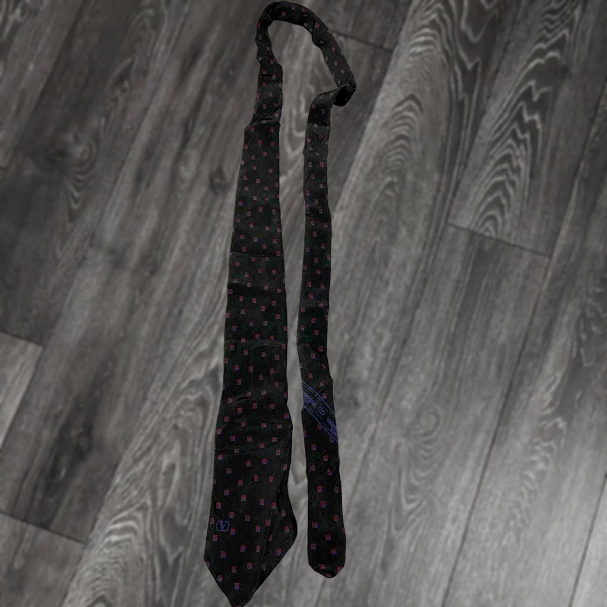Valentino VALENTINO Black Silk Dotted Tie Vintage Made in Italy Geometric Logo Tie Mens Silk Blend Pattern Geometric Size ONE SIZE - 1 Thumbnail