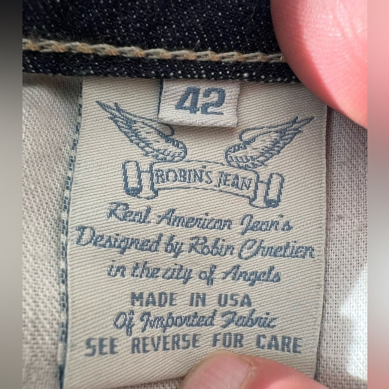 Robins Jeans Robin's Jean Blue Double Front Cross 42 Made in USA Rare 34 Size US 42 / EU 58 - 9 Thumbnail
