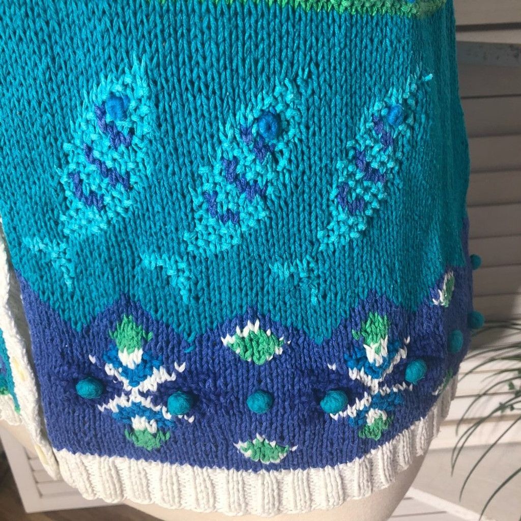Vintage 90s granny's vest cotton knitted teal blue ocean theme XL Size XL / US 12-14 / IT 48-50 - 5 Thumbnail