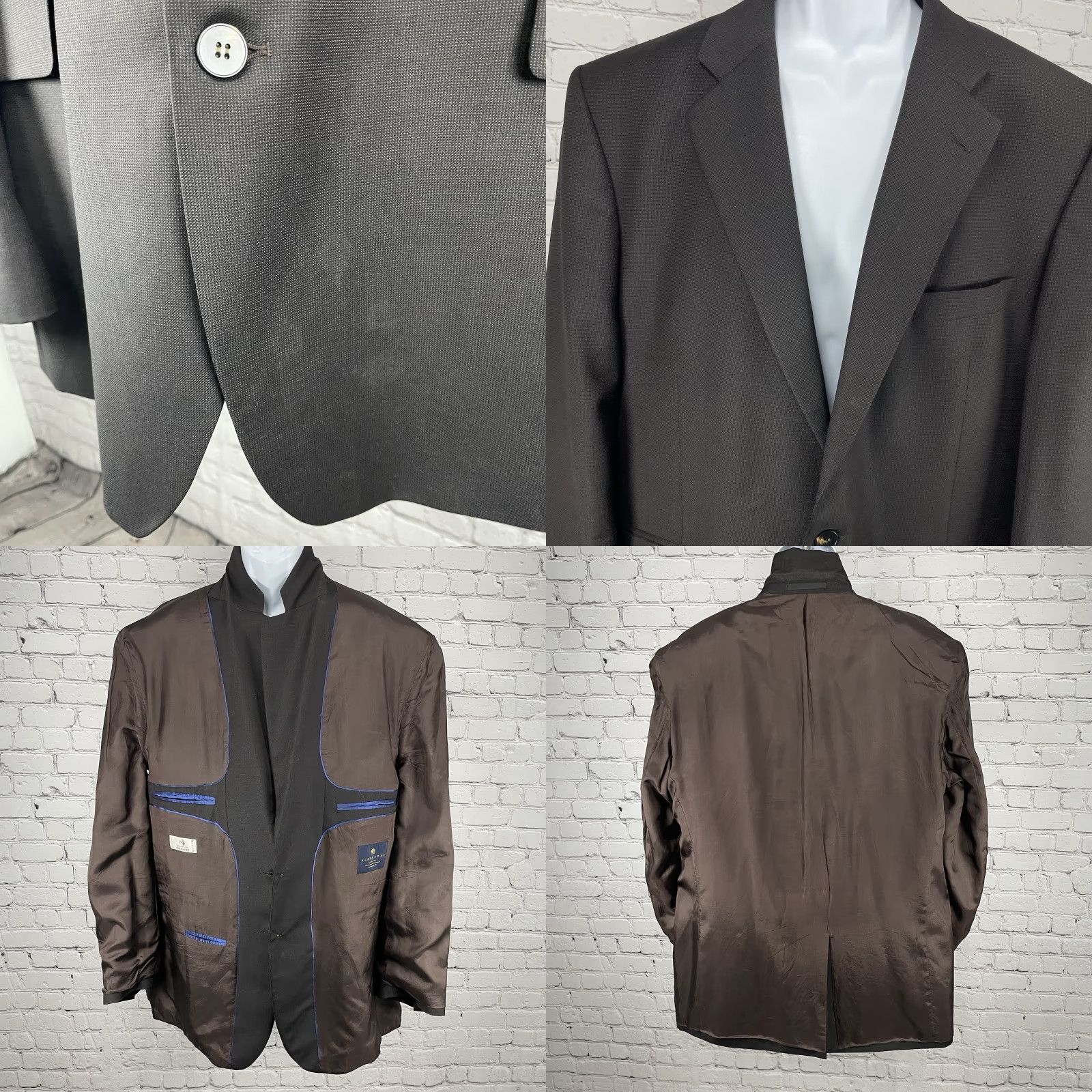 Vintage Alexandre London Brown 100% Wool 2 Button Notch Vented Single-Vented Blazer Sport Coat 48L Size 48R - 8 Thumbnail