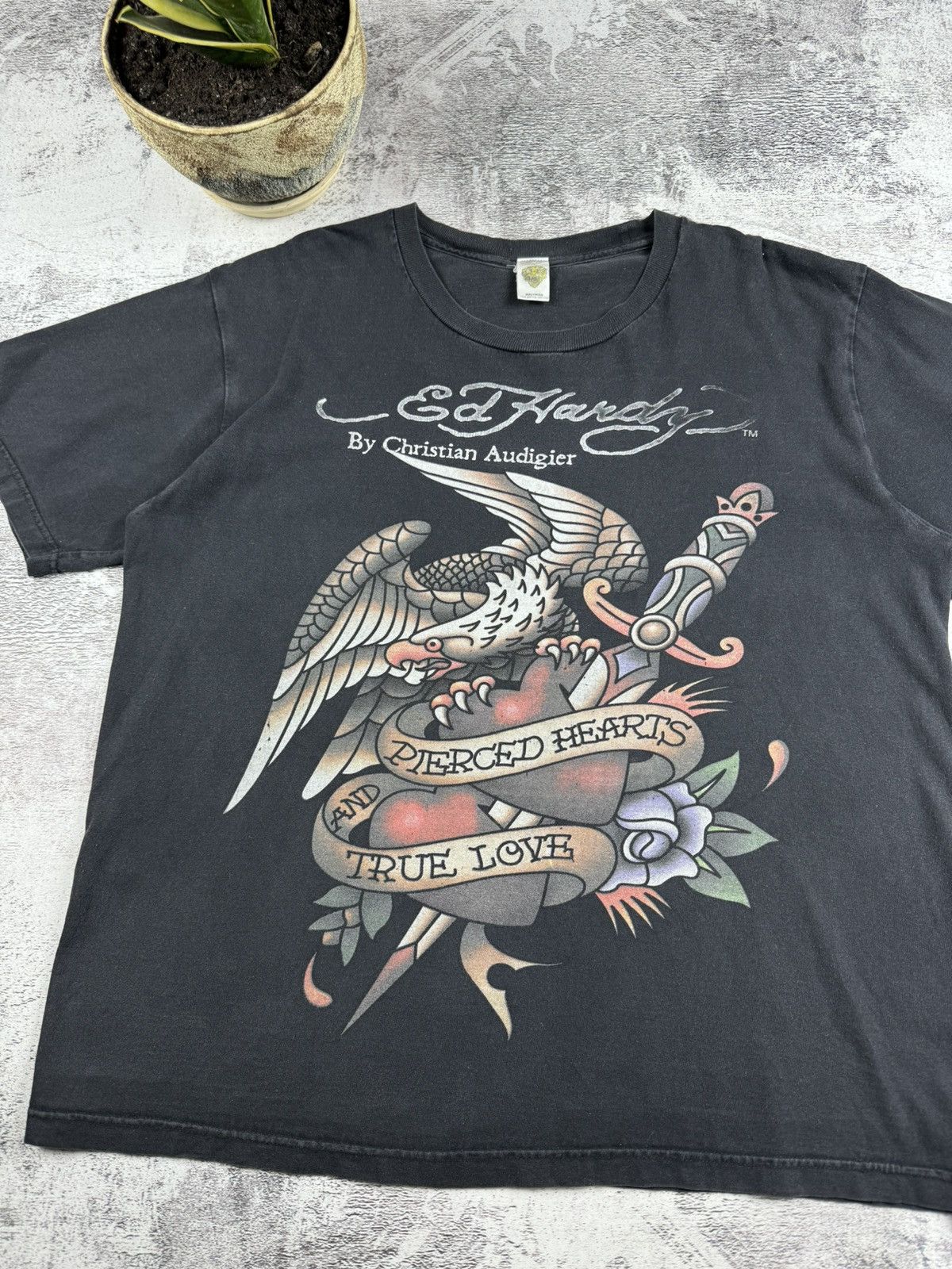 Ed Hardy Ed Hardy Christian Audigier Faded Dragon Japanese T Shirt Size US XL / EU 56 / 4 - 5 Thumbnail