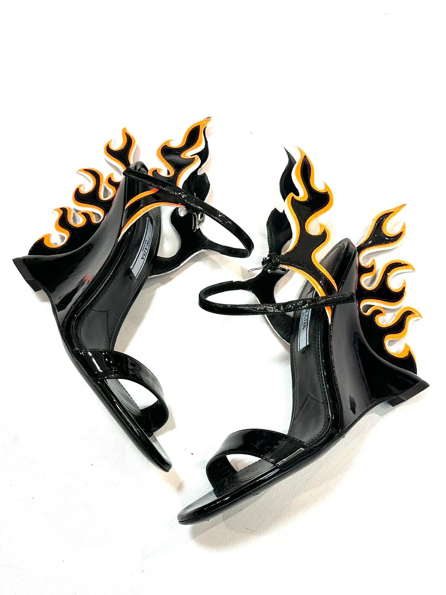 Prada Prada Runway Patent Leather Flame Heel Sandals Size US 5 / IT 35 - 1 Thumbnail