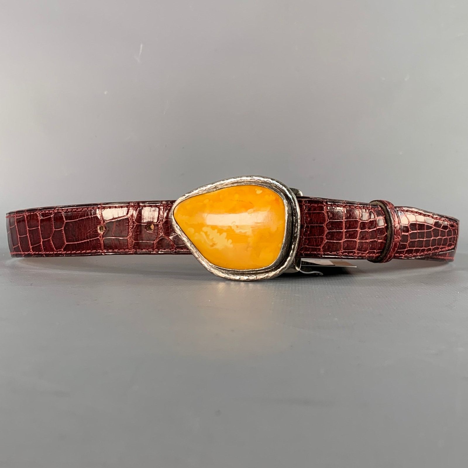 Other APRIL in PARIS Burgundy Yellow Embossed Sterling Silver Belt Size ONE SIZE - 1 Thumbnail