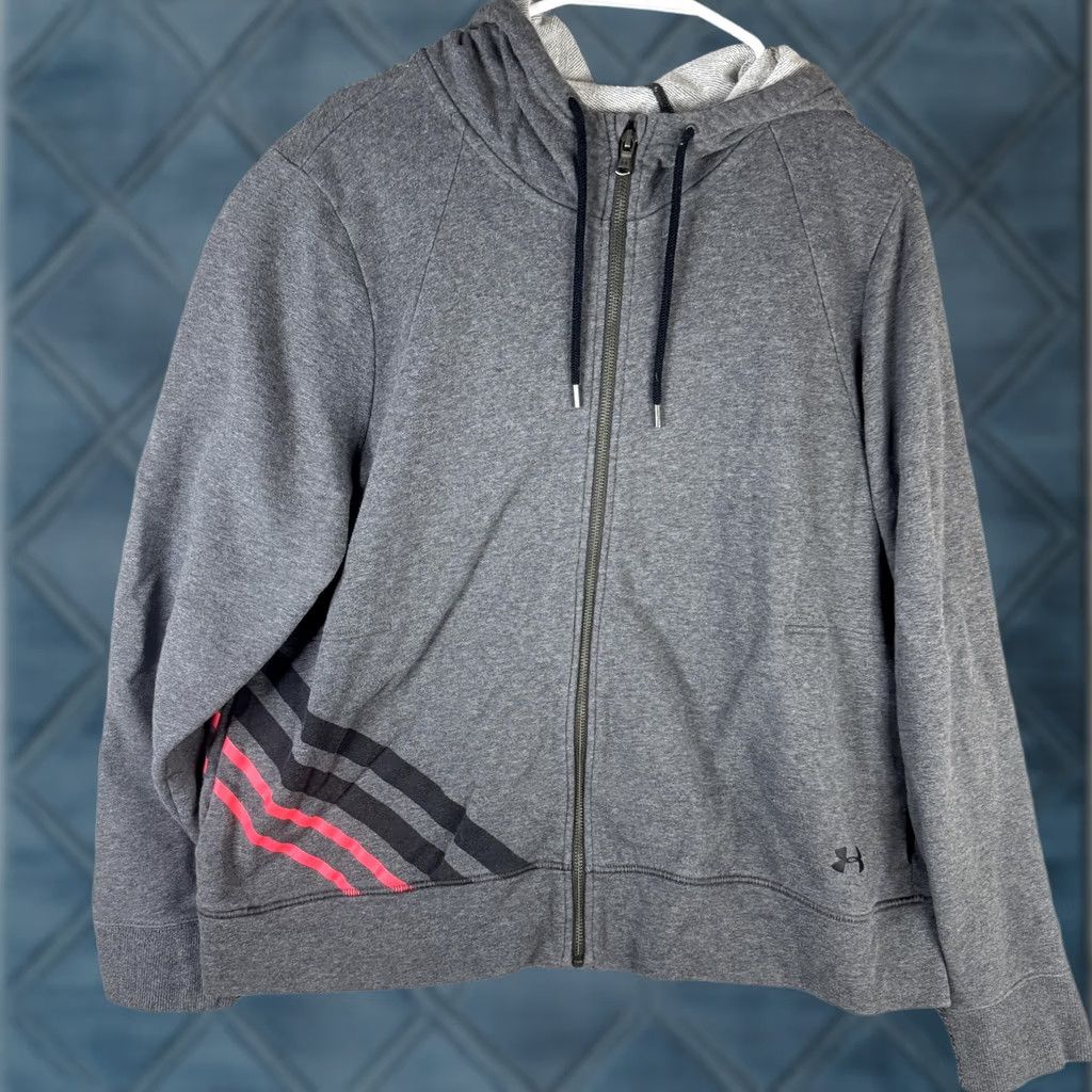 Under Armour Under Armour Hoodie Mens 2XL Gray Full Zip Jersey Sweatshirt Striped Logo Size US XXL / EU 58 / 5 - 1 Thumbnail