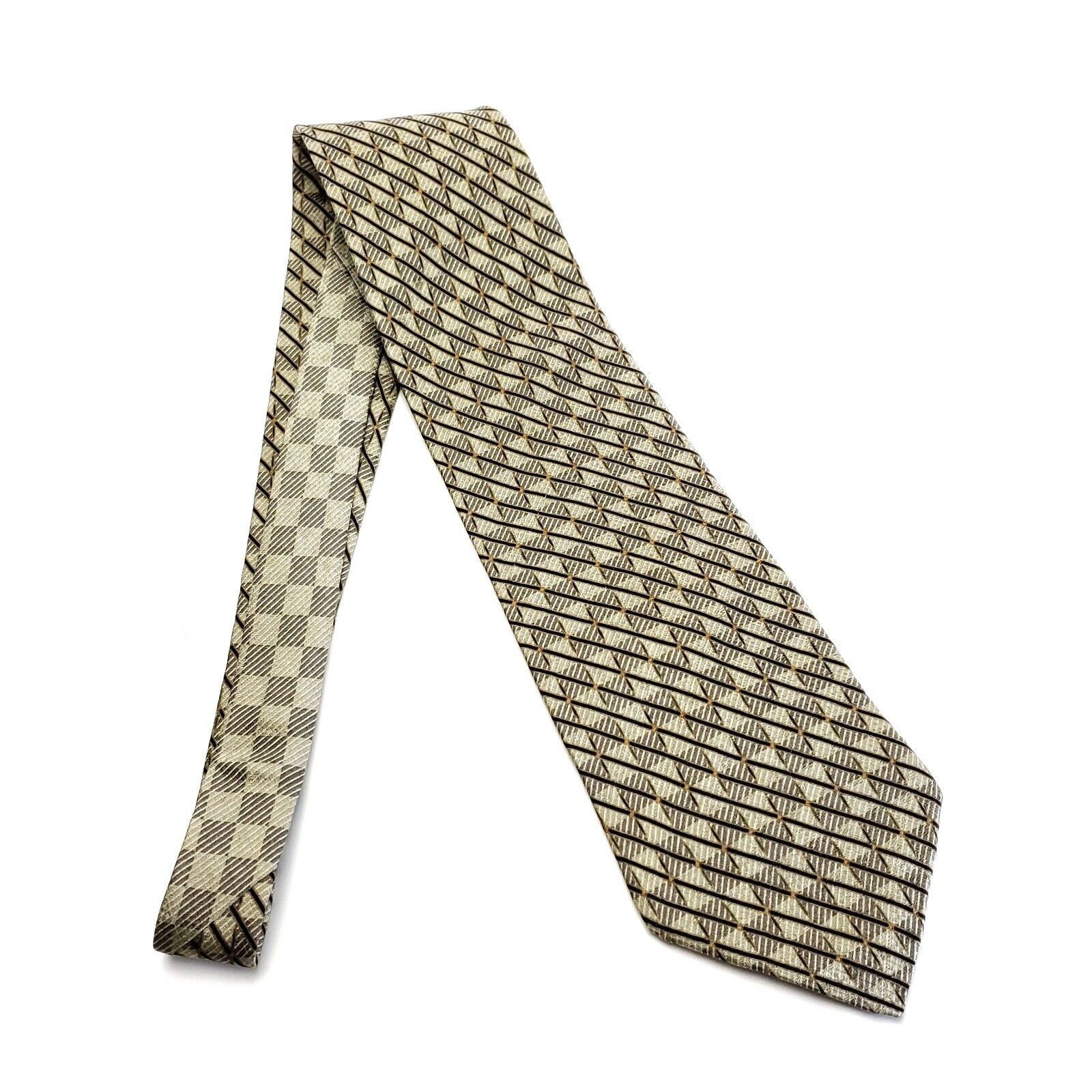 Nautica Nautica Tan Woven Short Wide Striped Geometric Silk Tie Size ONE SIZE - 7 Thumbnail