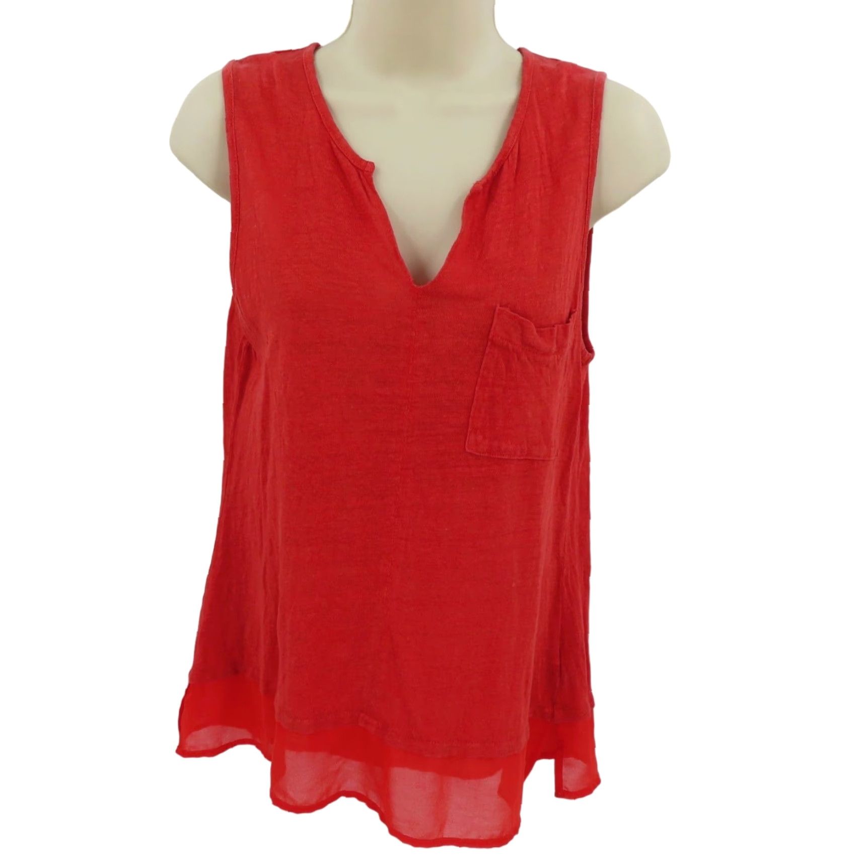 Sanctuary Sanctuary Shirt Women's Small Solid Red Linen Sleeveless Tank Top With Pocket Size S / US 4 / IT 40 - 2 Thumbnail