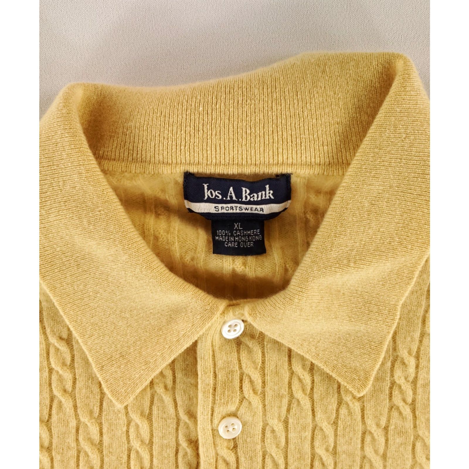 Jos. A. Bank Jos A Bank 100% Cashmere Cable Knit Polo Neck Sweater Yellow Mens XL Pullover Men's XL Size US XL / EU 56 / 4 - 2 Thumbnail