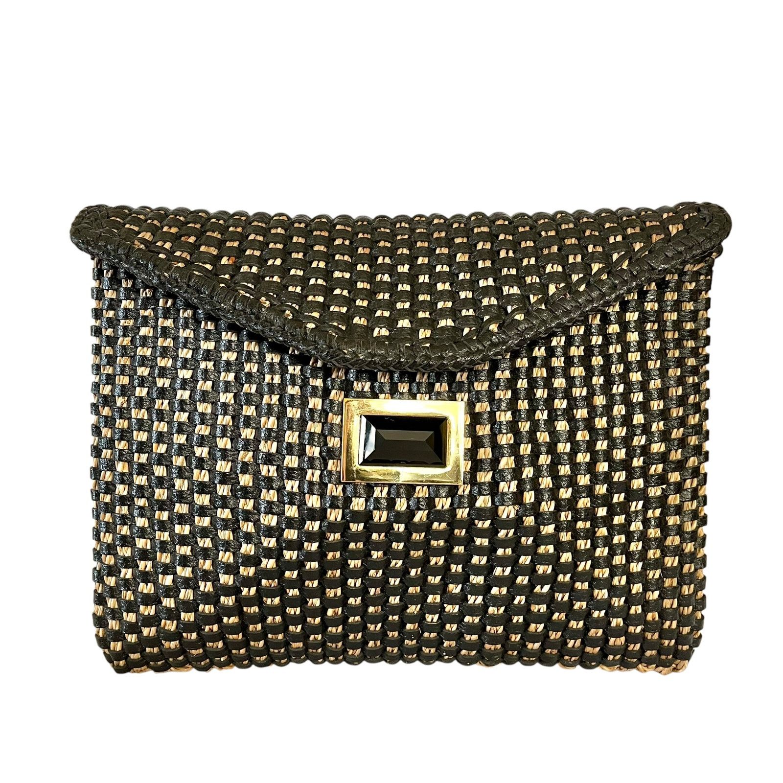 Other Kara Ross NY Woven Straw Black Leather Onyx Envelope Clutch Size ONE SIZE - 1 Thumbnail