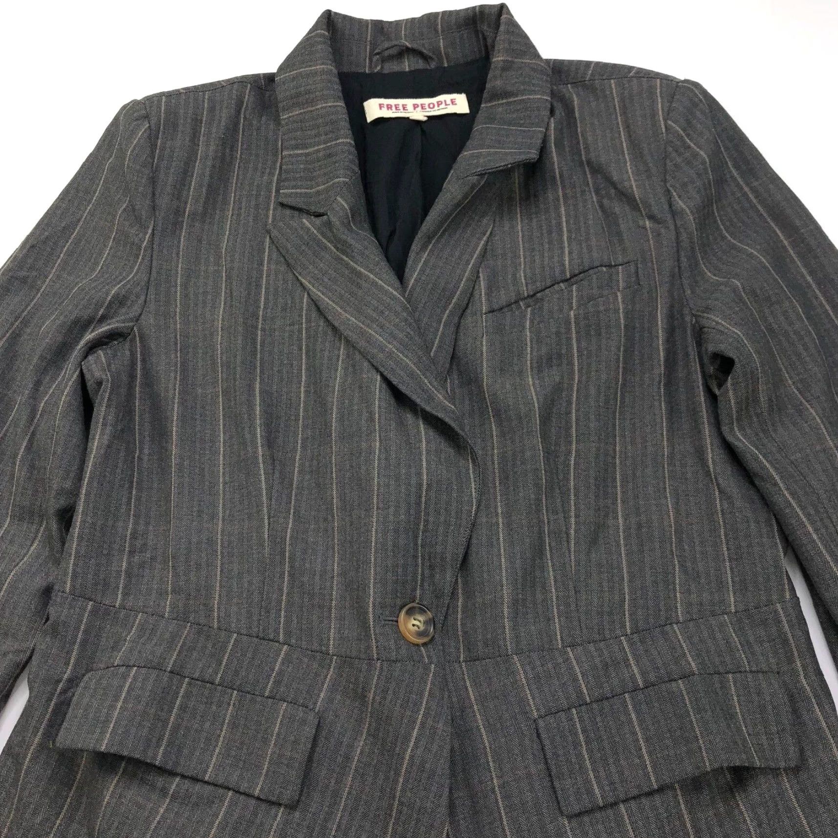 Free People Free People Blazer Shirt? Gray Striped Lined Wool Polyester One Button Jacket Women L Size Regular Size L / US 10 / IT 46 - 3 Thumbnail