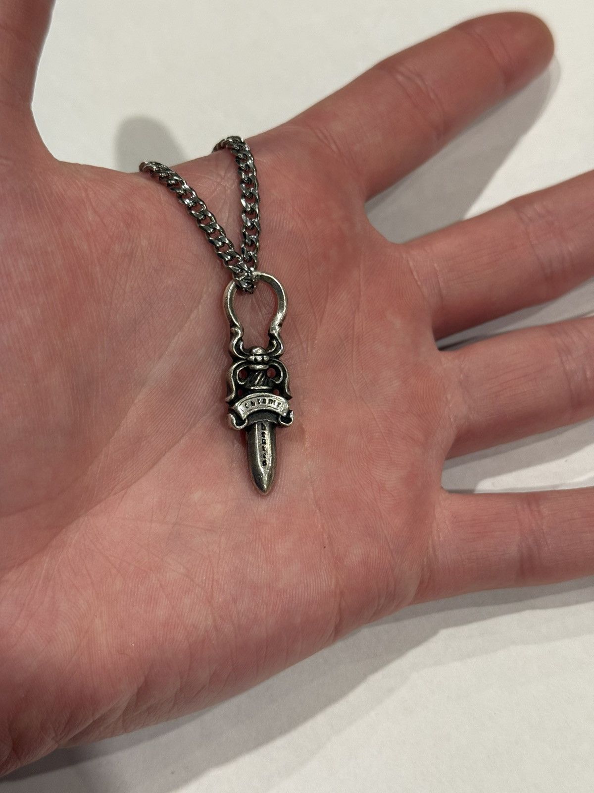 Chrome Hearts Dagger Pendant Cuban Link Chain Necklace 925