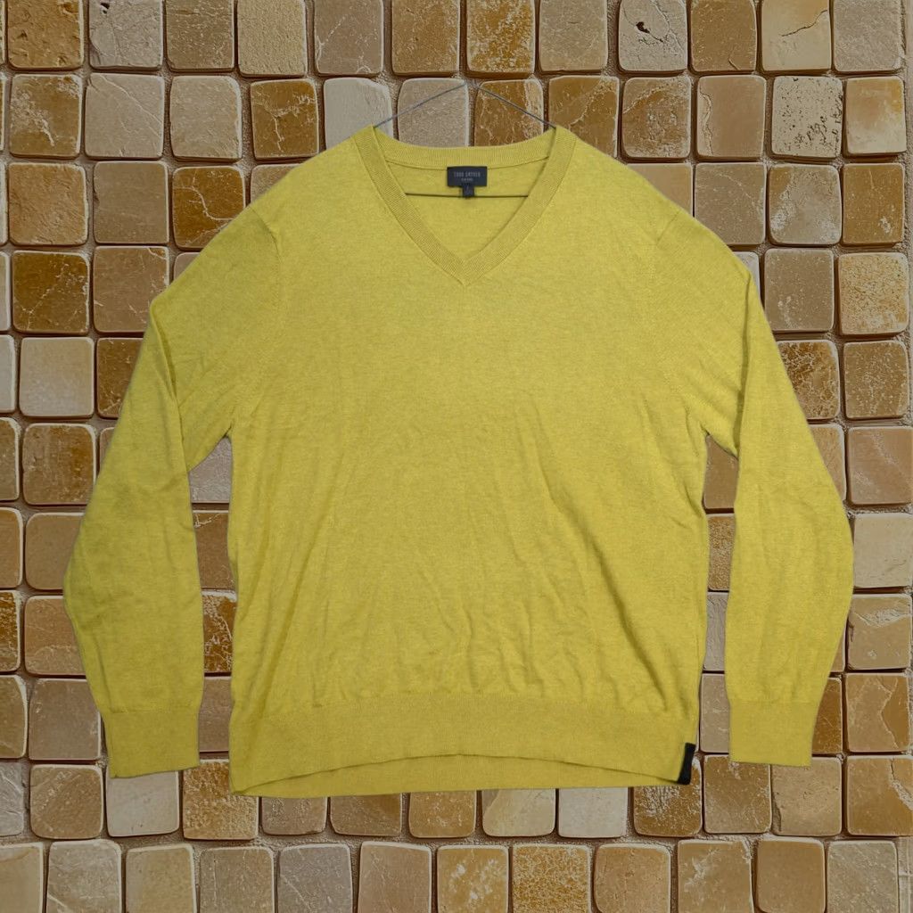 Todd Snyder Sweater Mens L Yellow Cashmere Cotton V Neck Knit Pullover, Men's