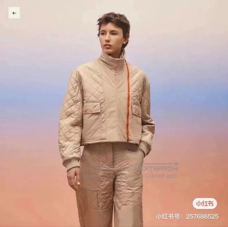 Hermes Hermes Khaki diamond-patterned cotton coat Size XS / US 0-2 / IT 36-38 - 7 Thumbnail