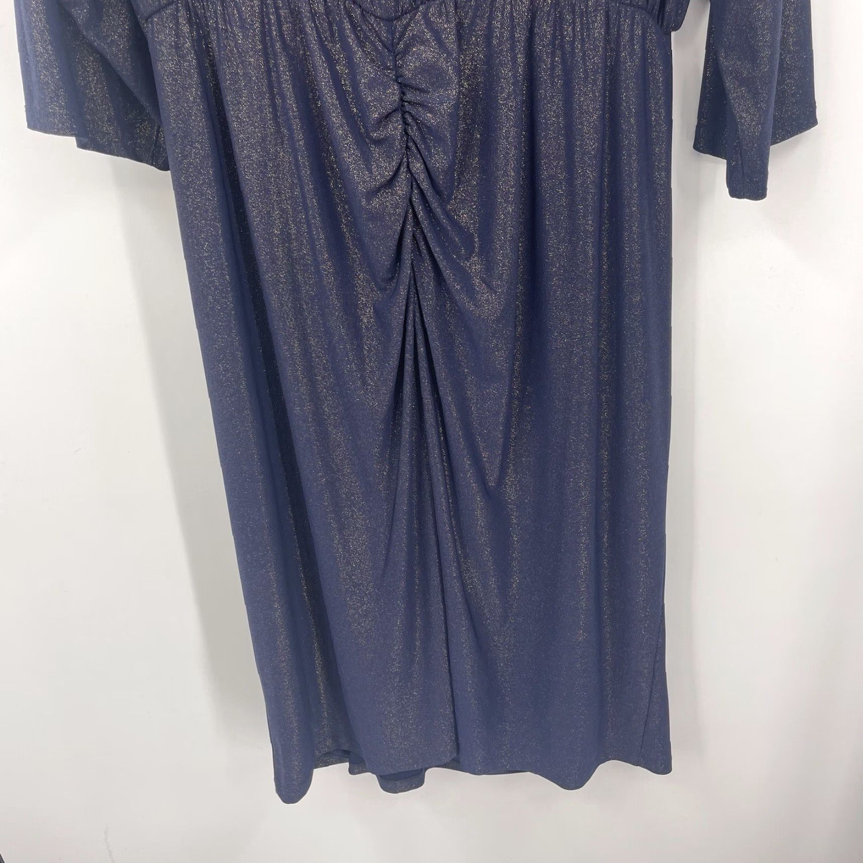 Vintage IGIGI Dress Women Plus 24 3/4 Sleeve Jersey Knee-Length Ruched Bodycon Navy Blue Size 4XL / US 24-26 - 5 Thumbnail
