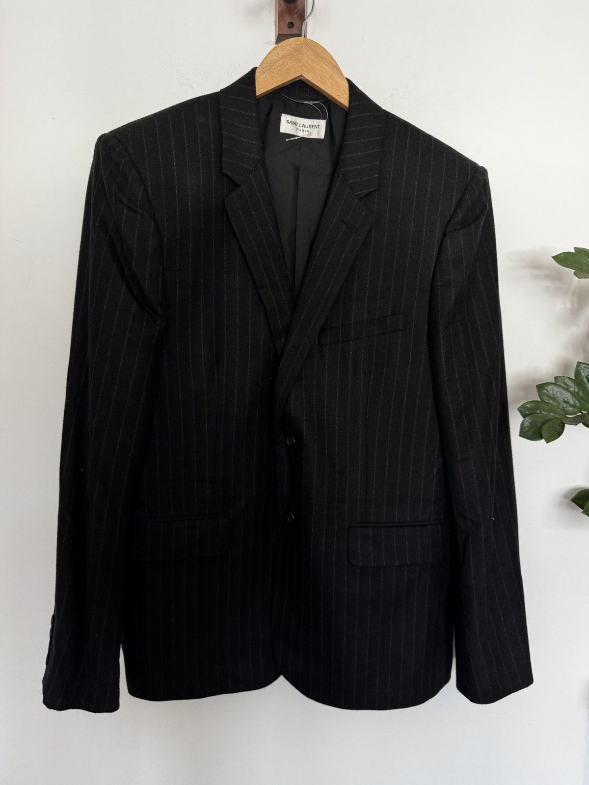 Saint Laurent Paris FW16 Palladium Cashmere pinstripe Blazer Size 54R - 1 Thumbnail