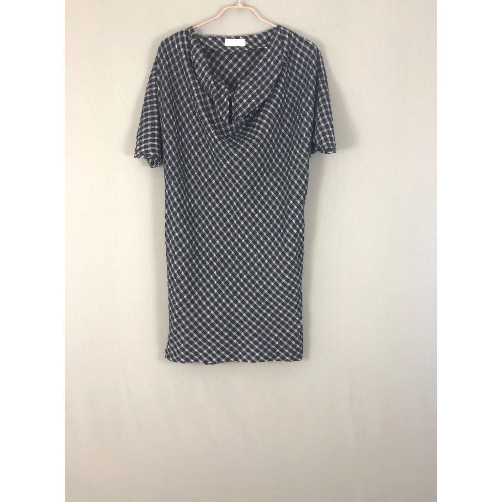 Vintage Toast Wool Blend Pencil Dress Women Size 10 Black Check V-Neck Short Sleeve Dolman Sleeve Knee Length Casual Dress Size L / US 10 / IT 46 - 2 Thumbnail