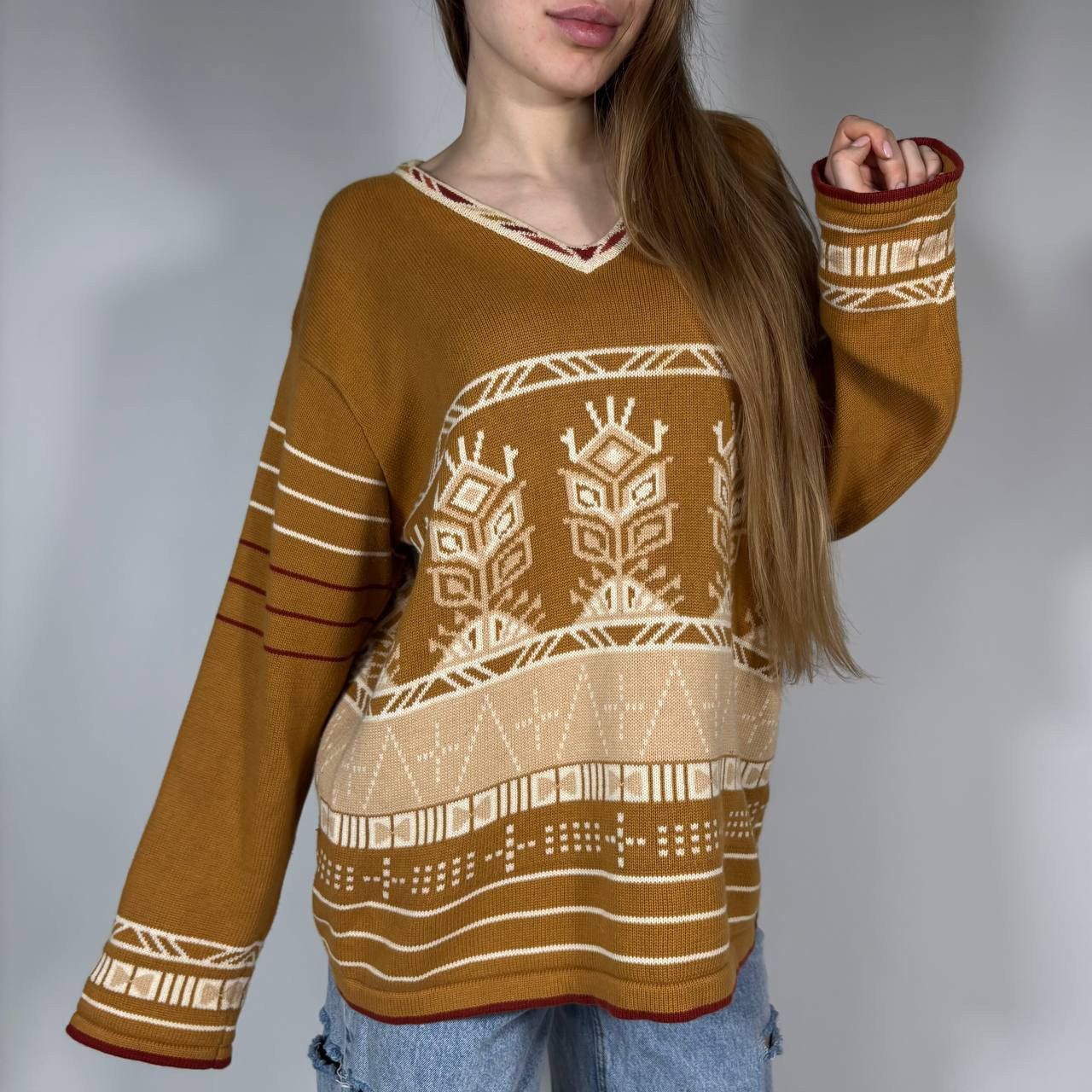 Gudrun Sjoden Vintage Y2K Gudrun Sjoden Retro Aztec Knitted Boxy Sweater Size L / US 10 / IT 46 - 1 Thumbnail