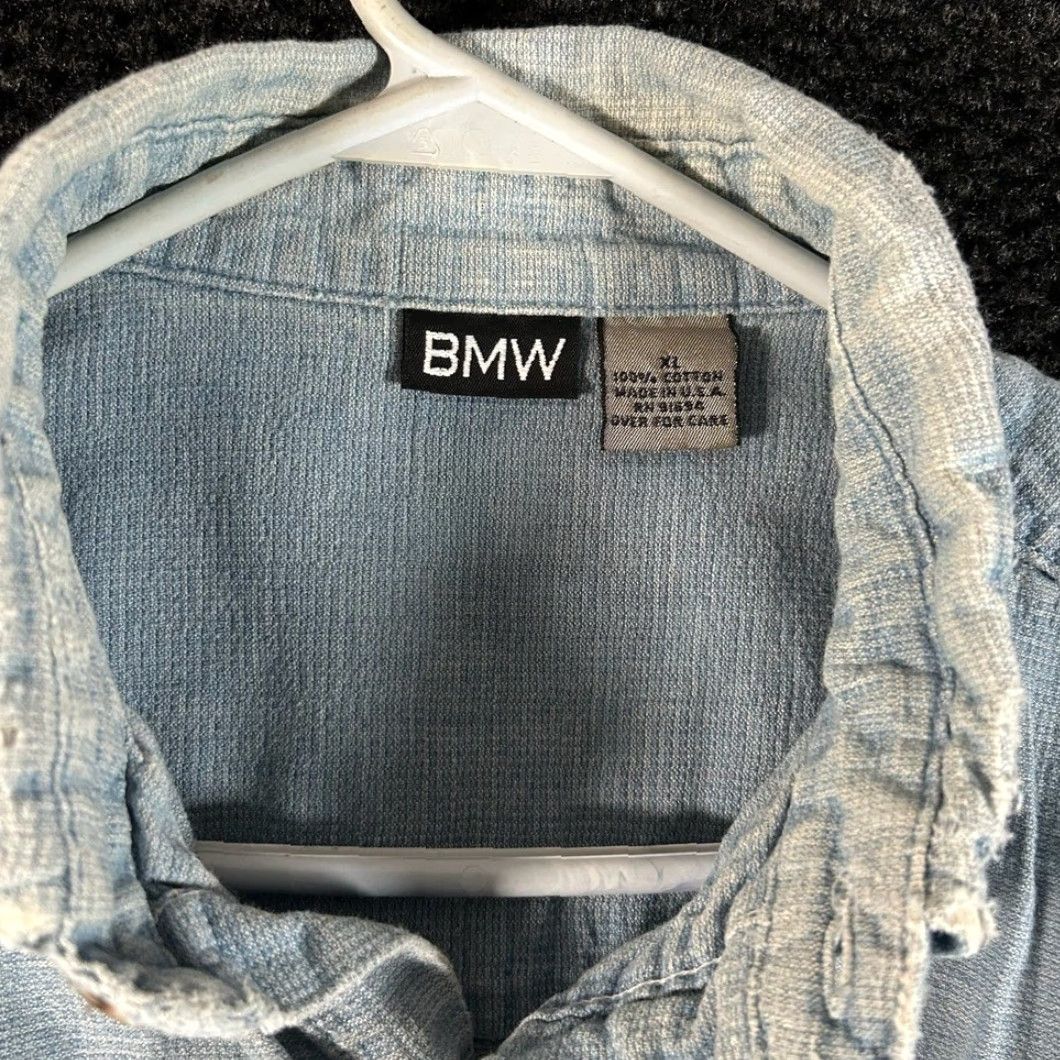 BMW VINTAGE BMW Shirt Button-Up Long Sleeve Chambray Blue Mens XL Size 46R - 2 Thumbnail