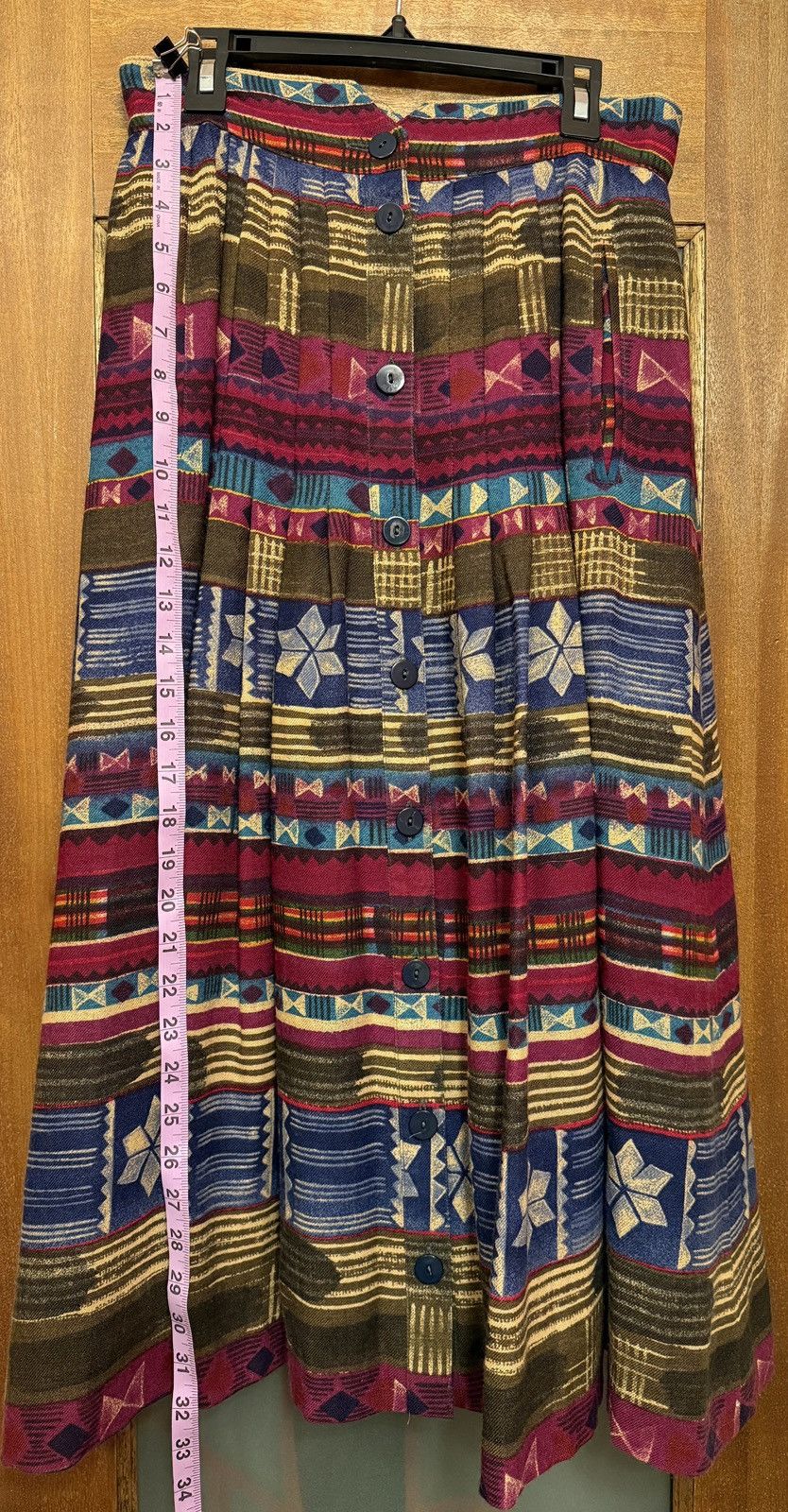 Escada Escada by Margaretha Ley Vtg Berry Wool Aztec Tribal Skirt Size 38" / US 16 / IT 52 - 5 Thumbnail