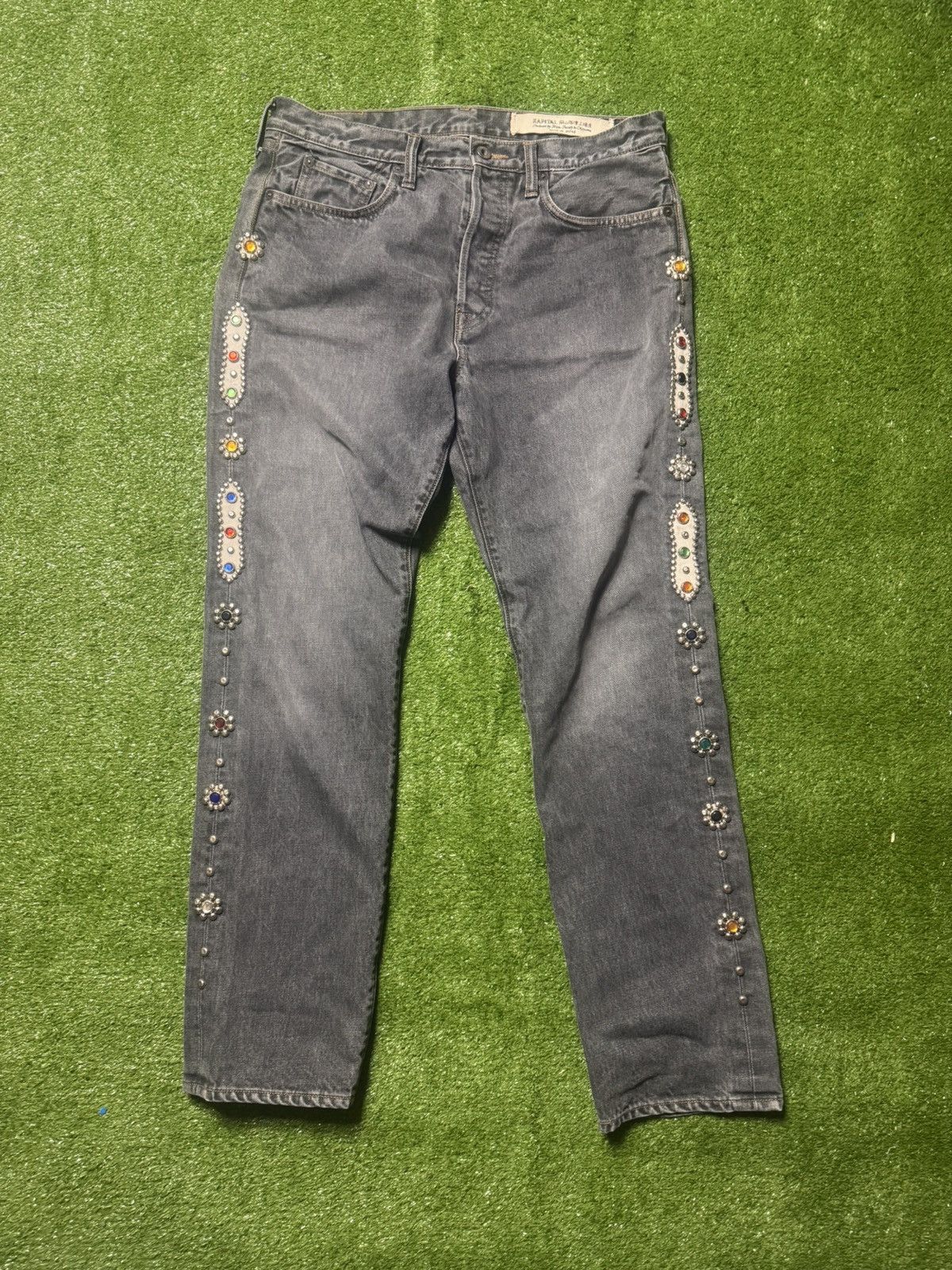 Kapital Kapital Monkey Cisco Gemstone Studded Denim Jeans Grey/Black Size US 34 / EU 50 - 1 Thumbnail