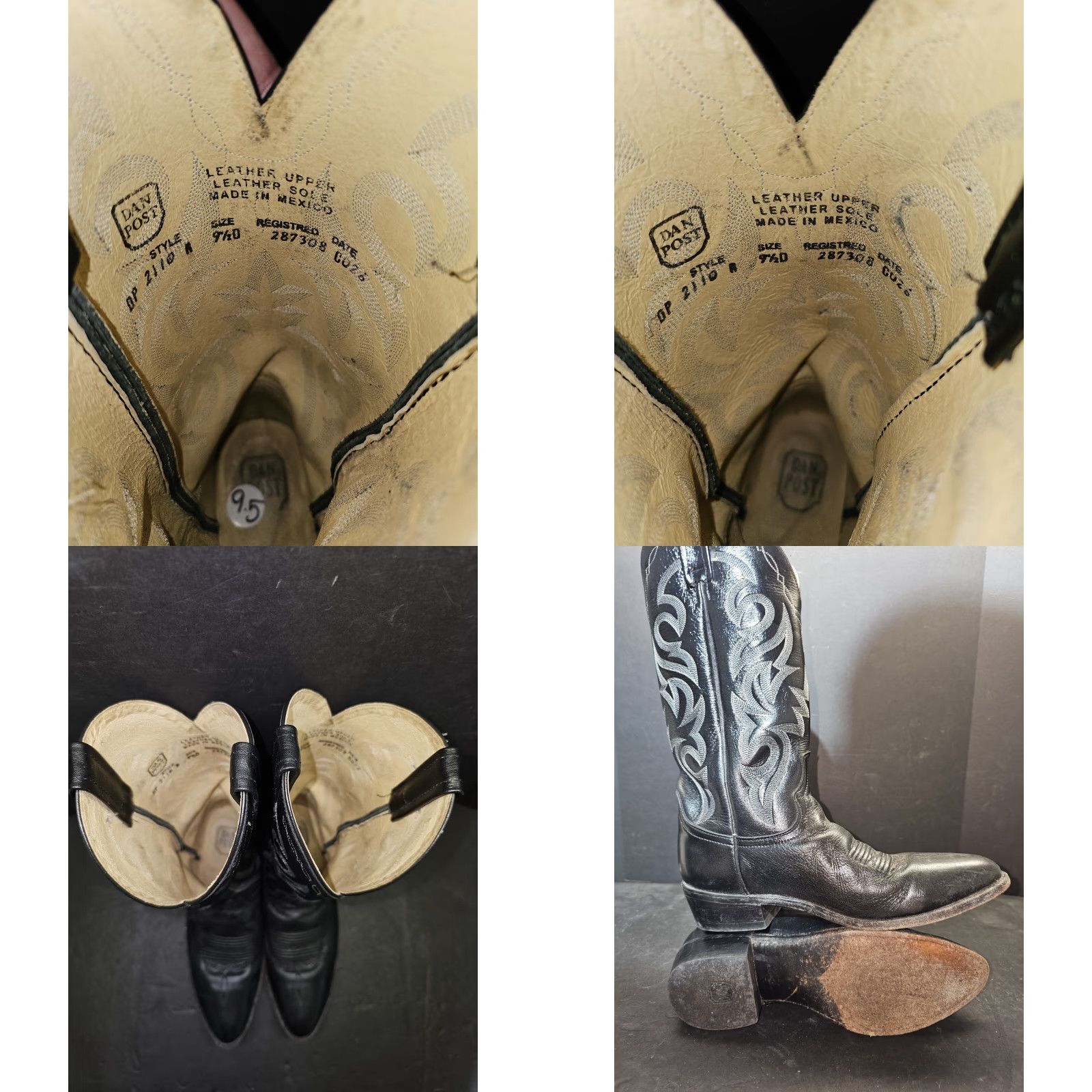 Dan Post VINTAGE Dan Post Cowboy Western Boots DP2110R Men DP2111R Black Leather Round Toe 9.5 D Boots Size US 10 / EU 43 - 8 Thumbnail