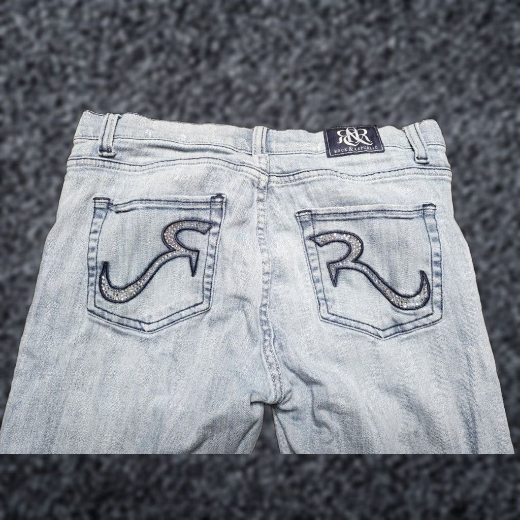 Vintage VINTAGE Rock & Republic Womens Jeans Size 10 Low Rise Light Wash Distressed Cotton Denim Bootcut Size 32" / US 10 / IT 46 - 1 Thumbnail