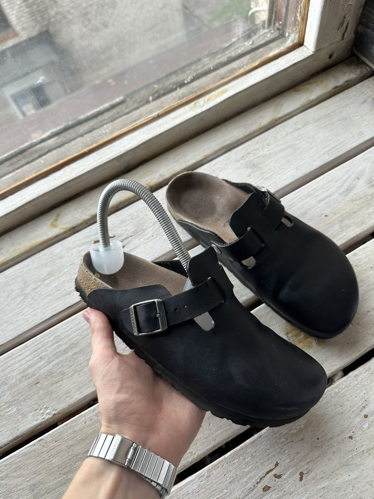 🚨VNTG Birkenstock BOSTON 38 BLACK Luxe Sandals rare slides