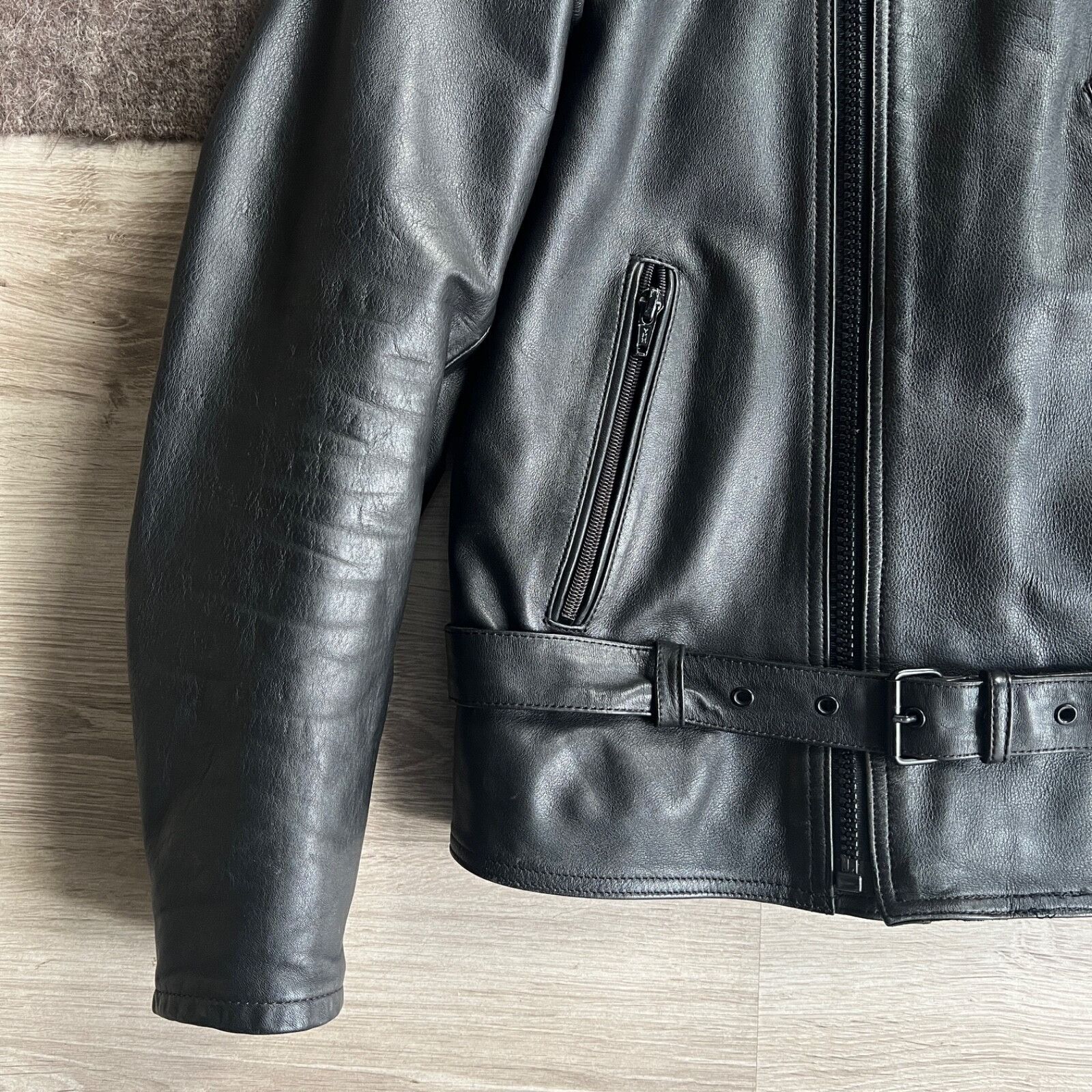 Genuine Leather iXS Vintage Moto Biker Black Real Leather Jacket 8712AC Size US XL / EU 56 / 4 - 12 Thumbnail