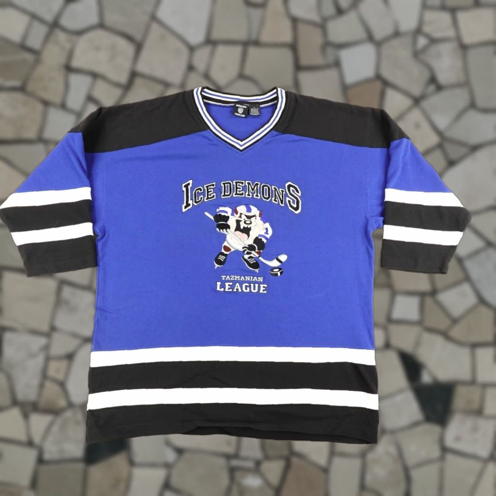 Vintage Vintage Warner Bros. Tasmanian Devil Hockey Jersey Men Large Blue 90s Cartoon Sports Size US L / EU 52-54 / 3 - 1 Thumbnail