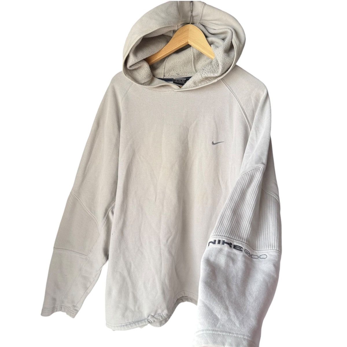 Nike × Vintage Early 2000s Nike Oversized Cream Spellout Hoodie Vintage Y2K Size US XXL / EU 58 / 5 - 17 Thumbnail