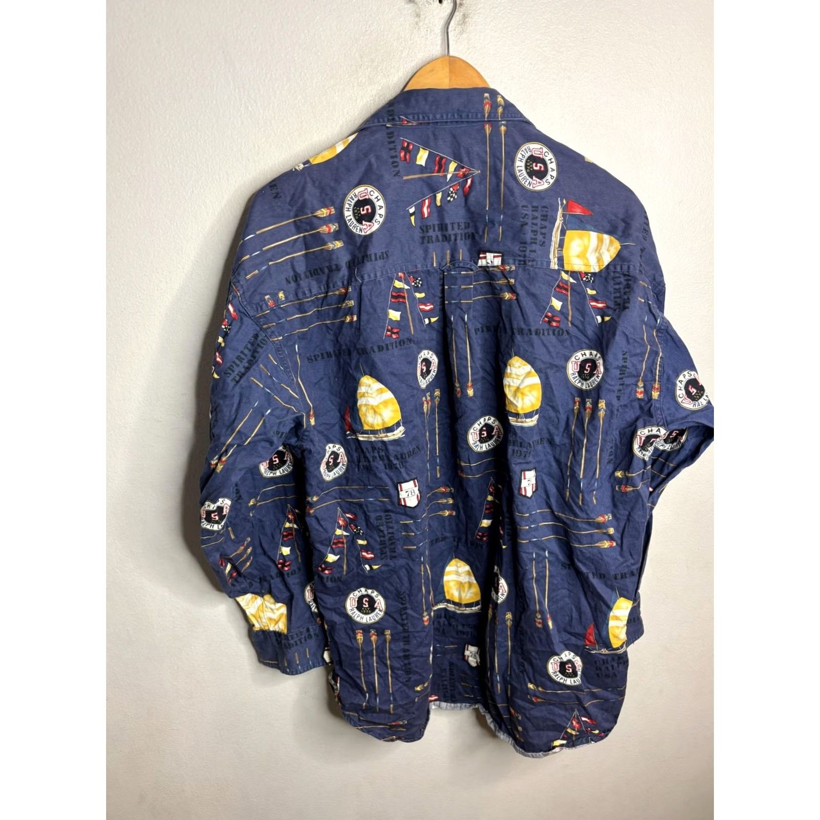 Chaps VINTAGE Chaps Ralph Lauren Shirt Mens Large Blue Nautical Sailboat Flag Print Button Up Size US L / EU 52-54 / 3 - 5 Thumbnail
