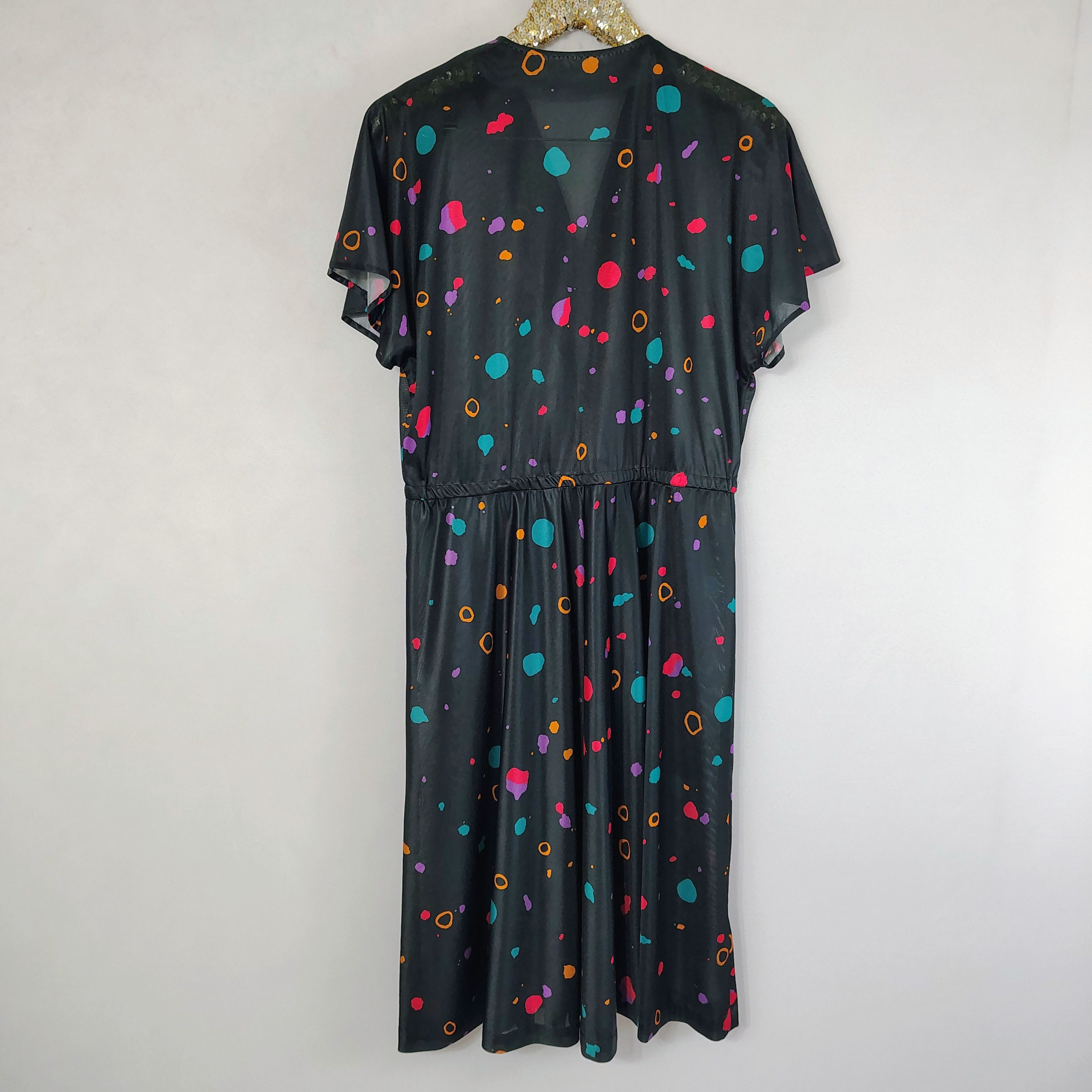 Other Vintage 80s Homemade Womens Black Geometric Faux Wrap Dress Size XXL / US 16-18 / IT 52-54 - 2 Thumbnail