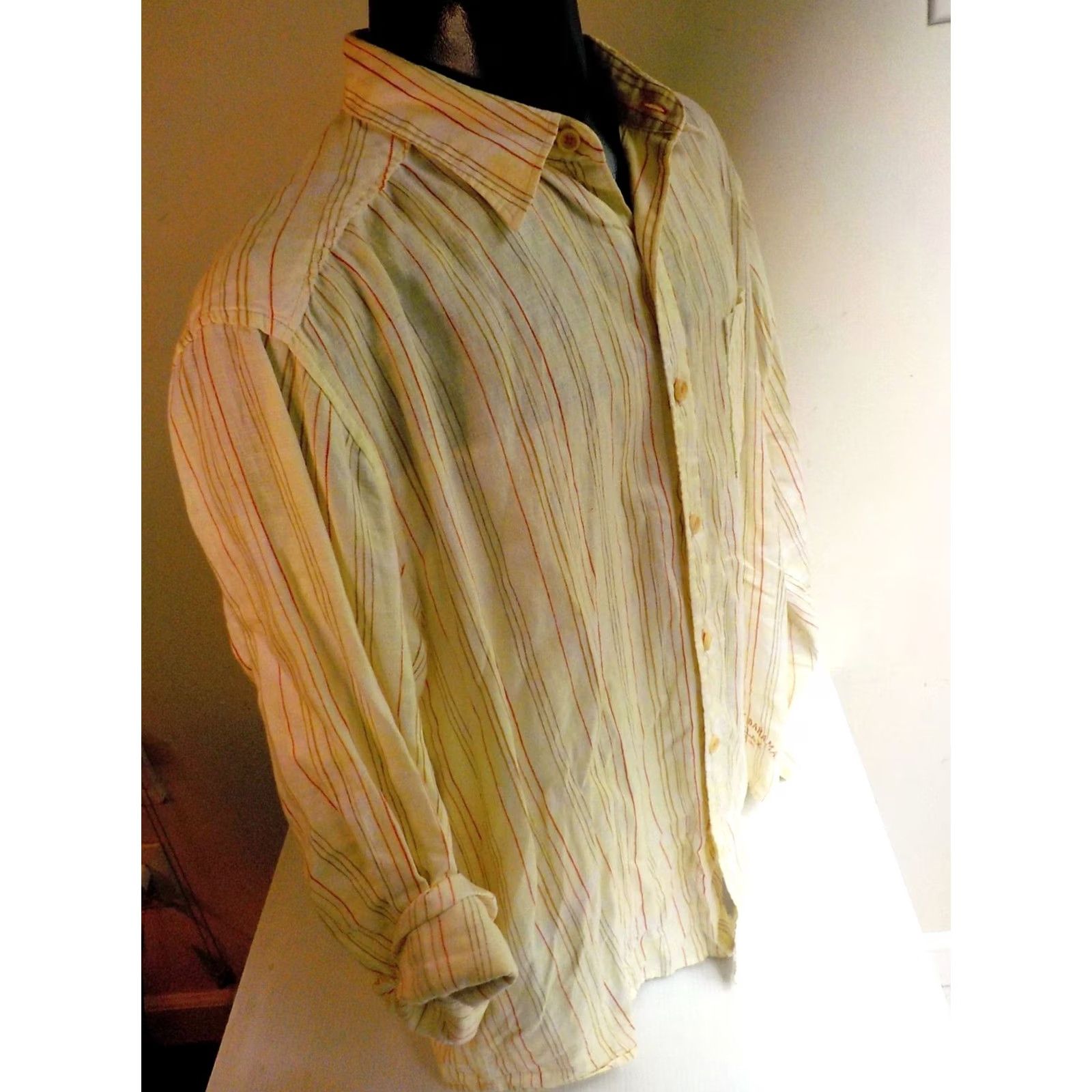 Tommy Bahama TOMMY BAHAMA Linen LS Button Front Striped Shirt Yellow Red Gold Brown SZ L Shirt Mens Linen Striped Button-Up Long Sleeve Size US L / EU 52-54 / 3 - 3 Thumbnail