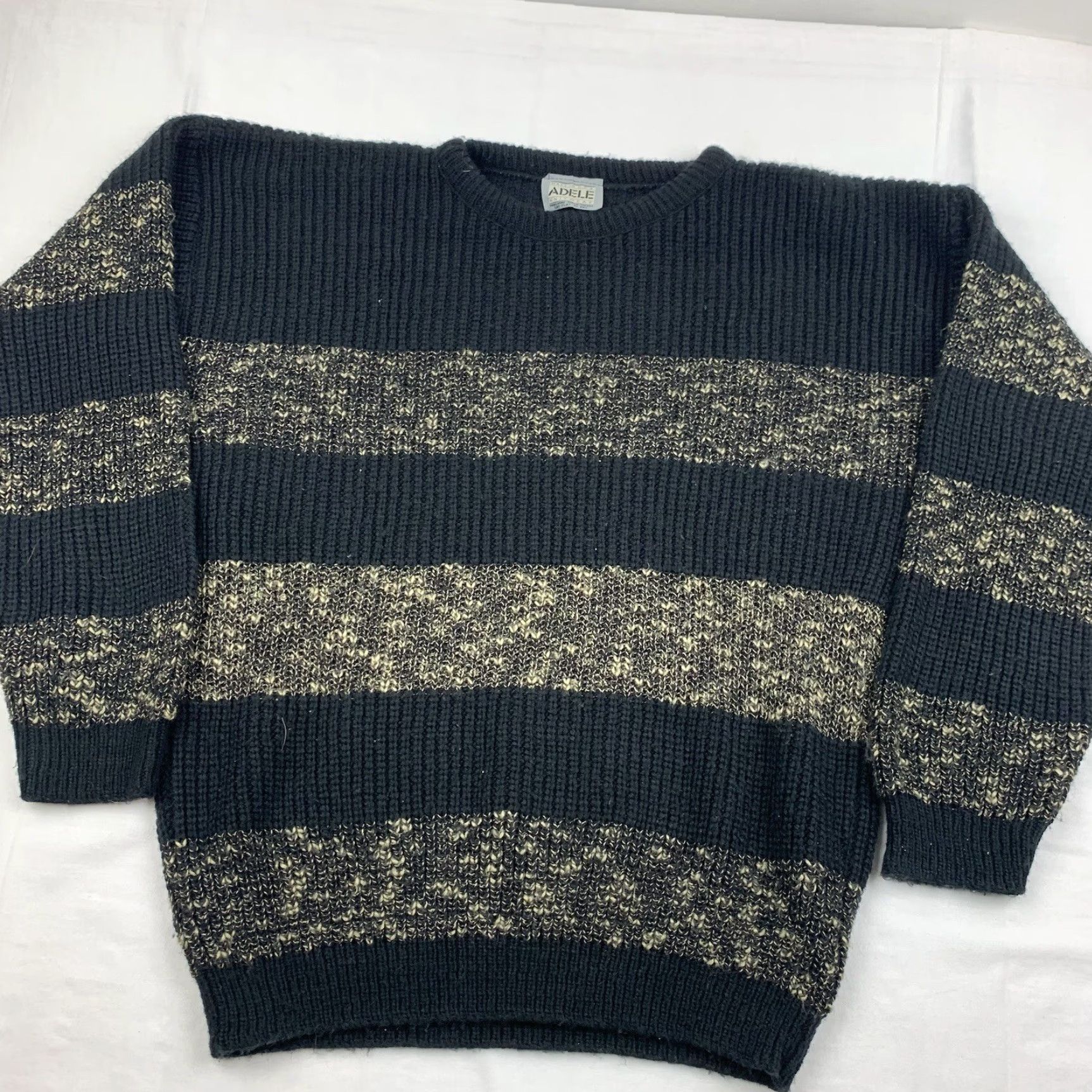 Vintage VINTAGE Adele Sweater Adult Medium Black Striped Knit Pullover Crewneck 80s 90s Mens Size US M / EU 48-50 / 2 - 2 Thumbnail