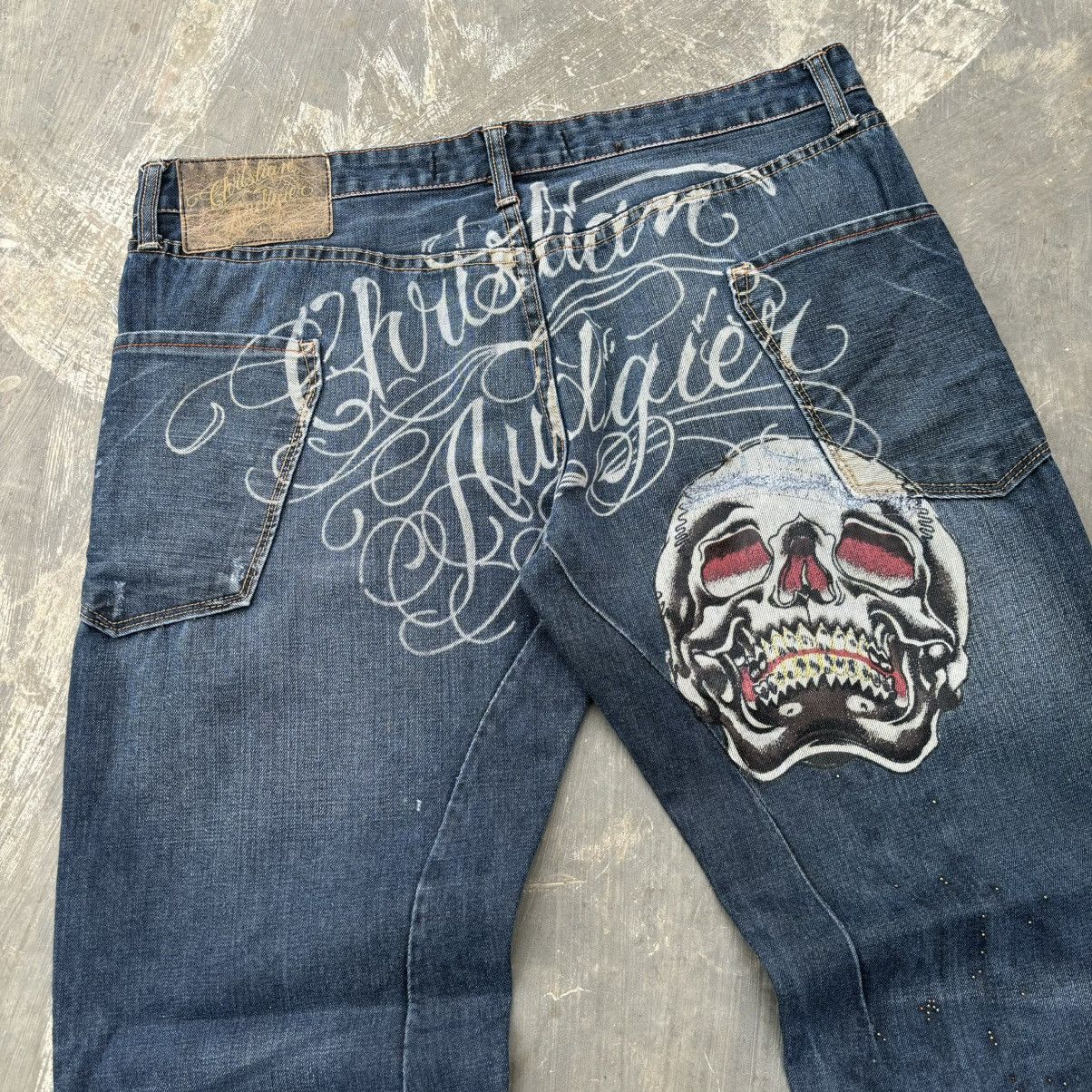 Ed Hardy Super Rare💥Christian Audigier Spell Out 💀 Jeans Size US 38 / EU 54 - 2 Thumbnail