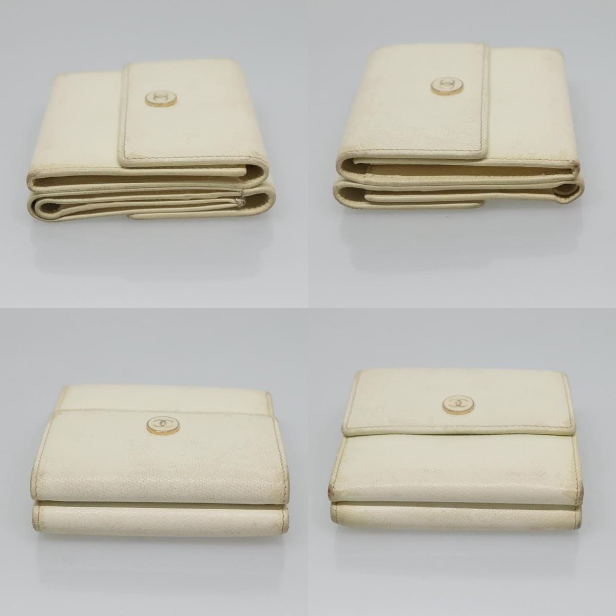 Chanel Chanel Bifold Wallet Leather White Gold CC Size ONE SIZE - 3 Thumbnail