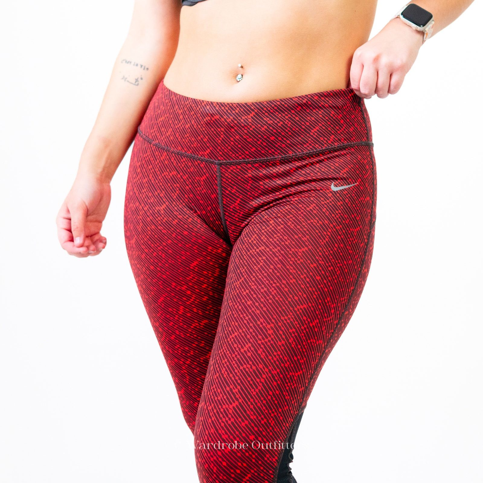Nike NIKE PRO Dri-Fit Red x Black Spandex Lycra Leggings Size 28" / US 6 / IT 42 - 6 Thumbnail