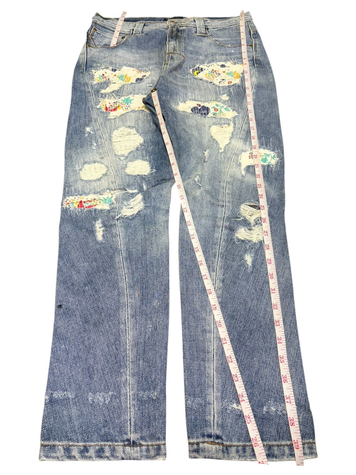 Kapital Vintage Japanese Brand Buckle Back Sashiko Distress Jeans Size 31" - 7 Thumbnail