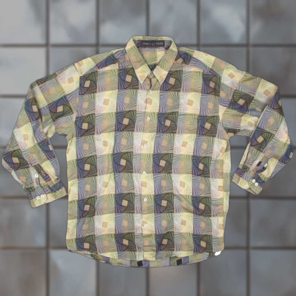 Vintage VINTAGE Jhane Barnes Mens Yellow Button Down Shirt Large Geometric Cotton Size US L / EU 52-54 / 3 - 1 Thumbnail