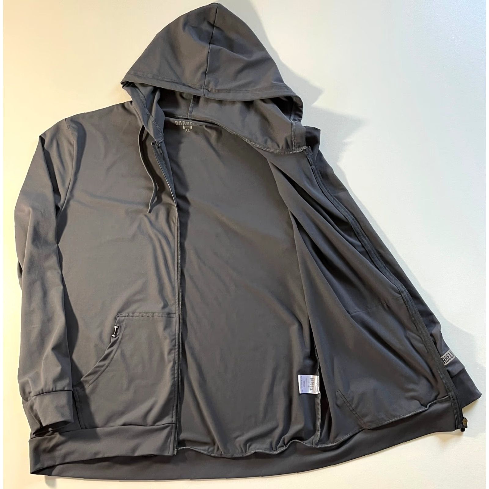 Vintage VINTAGE Barbell Men's Full Zip Hoodie Shirt XL Gray Lightweight Pockets 88% Polyester, 12% Spandex CrossFit Gym & Training Mens Size US XL / EU 56 / 4 - 3 Thumbnail