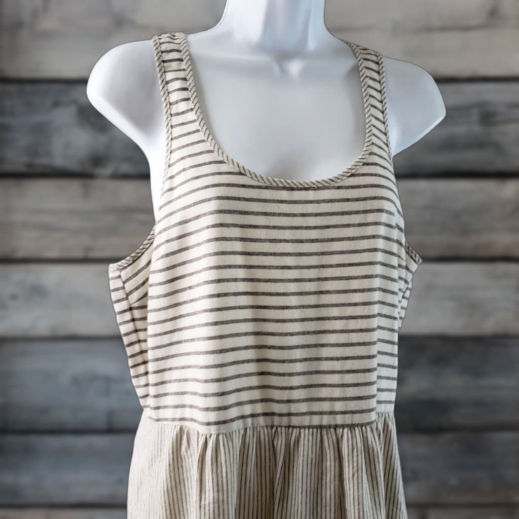 Lou & Grey Lou & Grey Womens Dress Sz 8 Brown Beige Striped Pockets Scoop Neck Sleeveless Size M / US 6-8 / IT 42-44 - 1 Thumbnail